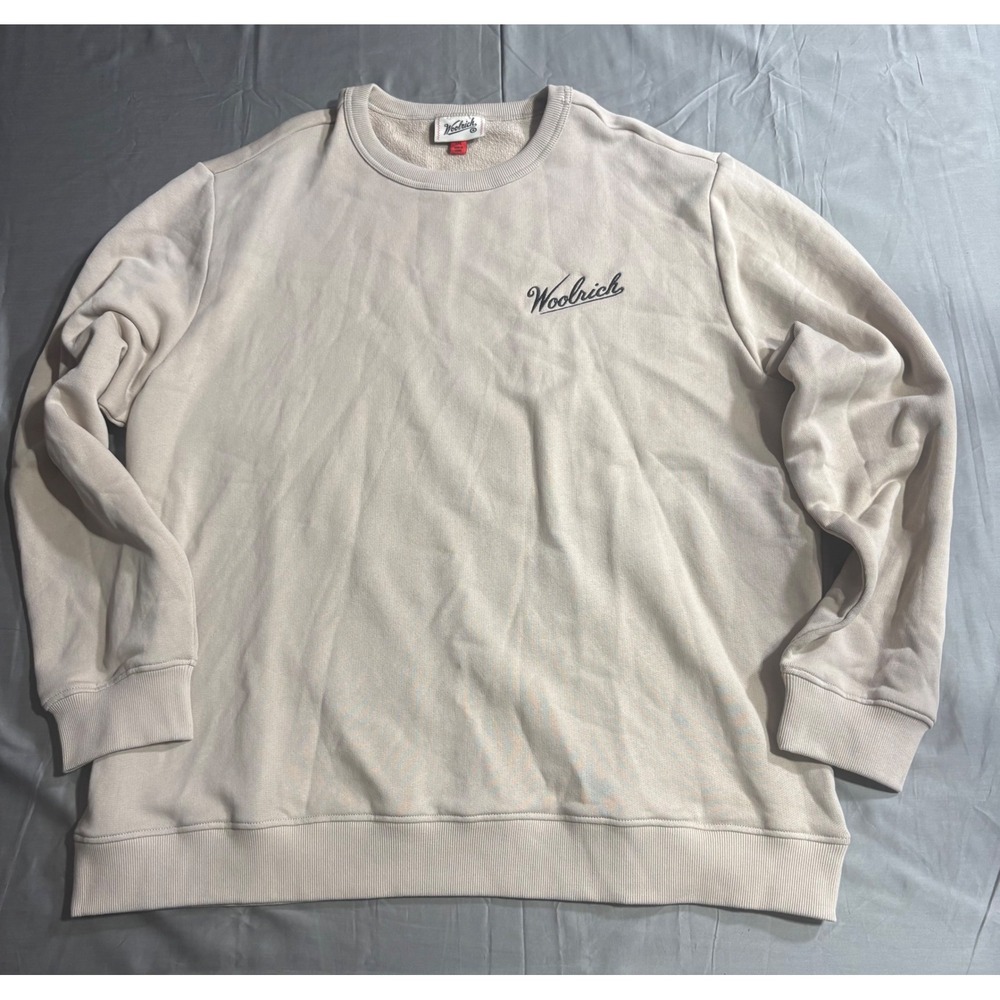 Woolrich Mens XXL Tan Beige Hiking Boot Graphic Logo Crewneck Sweatshirt